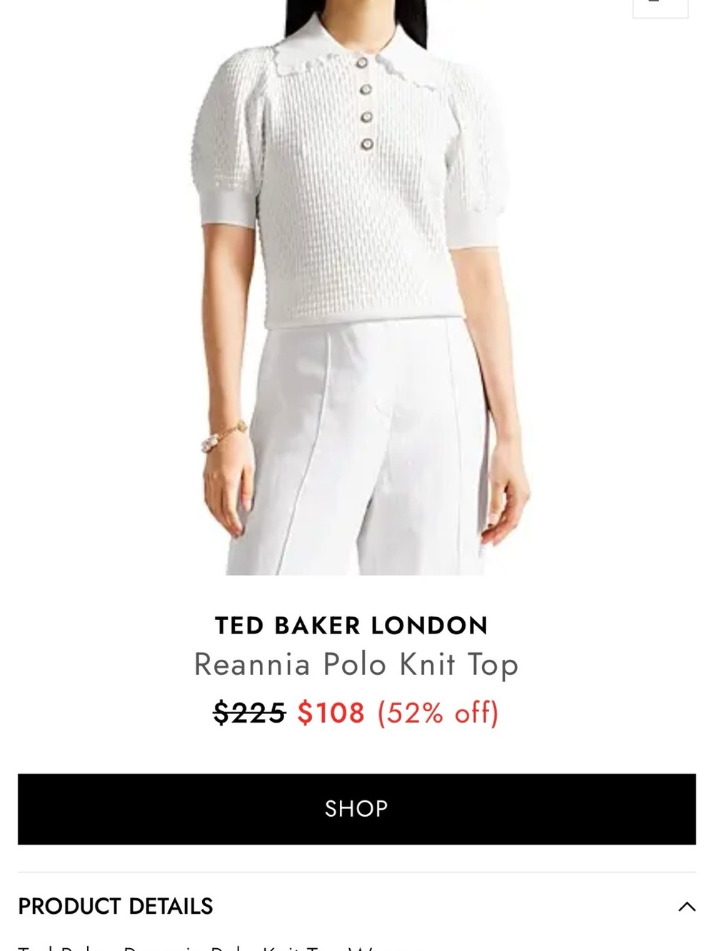 Ted Baker Reannia Polo - Cream Textured Knit Polo with Scalloped Collar